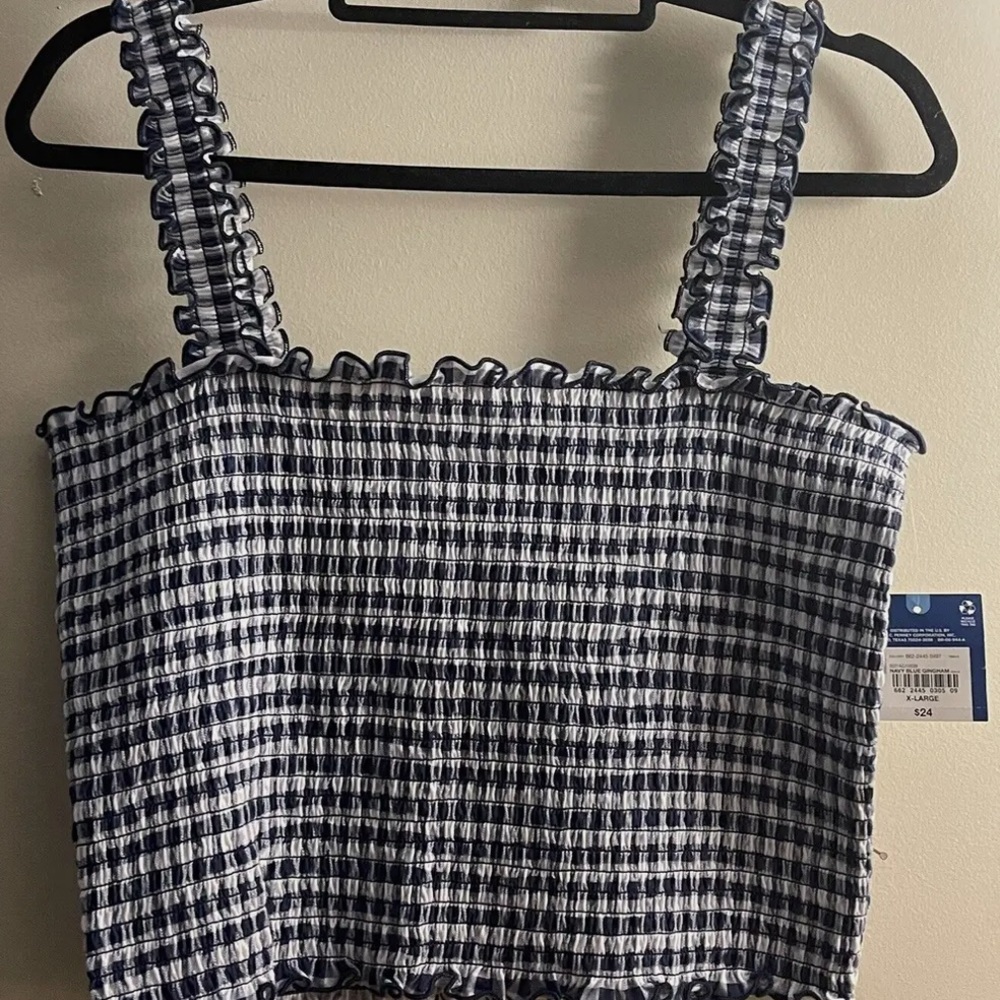 Arizona Womens Blue Plaid Check Tube Top Crop Stretchy Blouse Top Size XXL - Picture 4 of 5